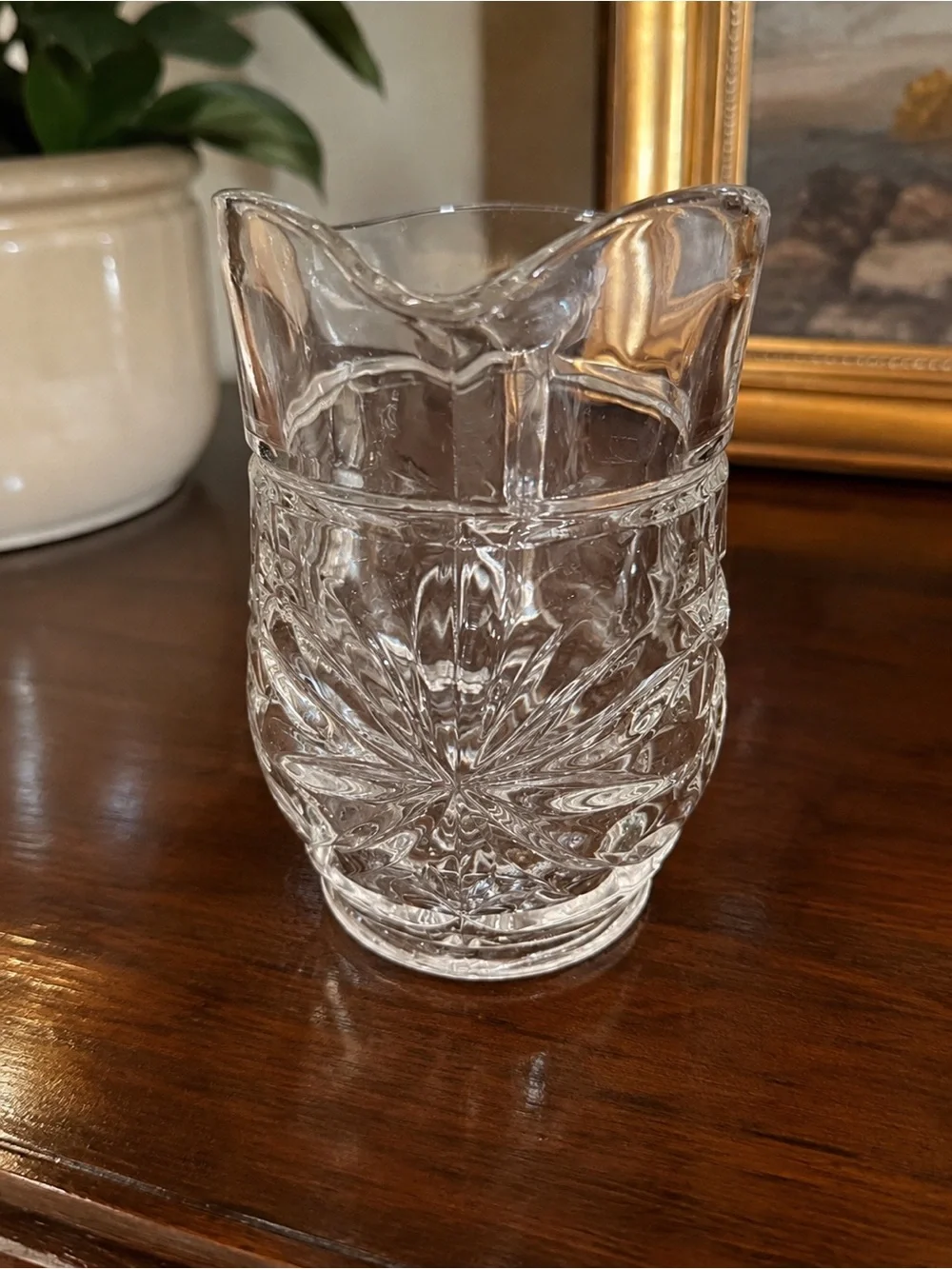 Vintage Anchor Hocking EAPC Star of David Clear Glass Pint Pitcher 5.5”
